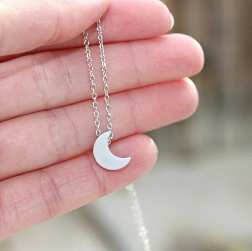 Simple Silver Moon Necklace - Picture 2 of 6